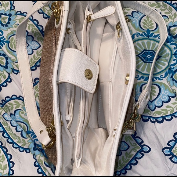 SOLD* Liz Claiborne LC Shoulder Tote Floral Straw bag  •White/Straw•New - Picture 4 of 8